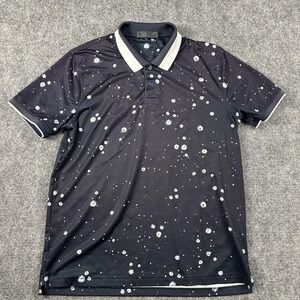 G/FORE Polo Shirt Mens Large Blue Allover Floral Print Golf Performance Stretch